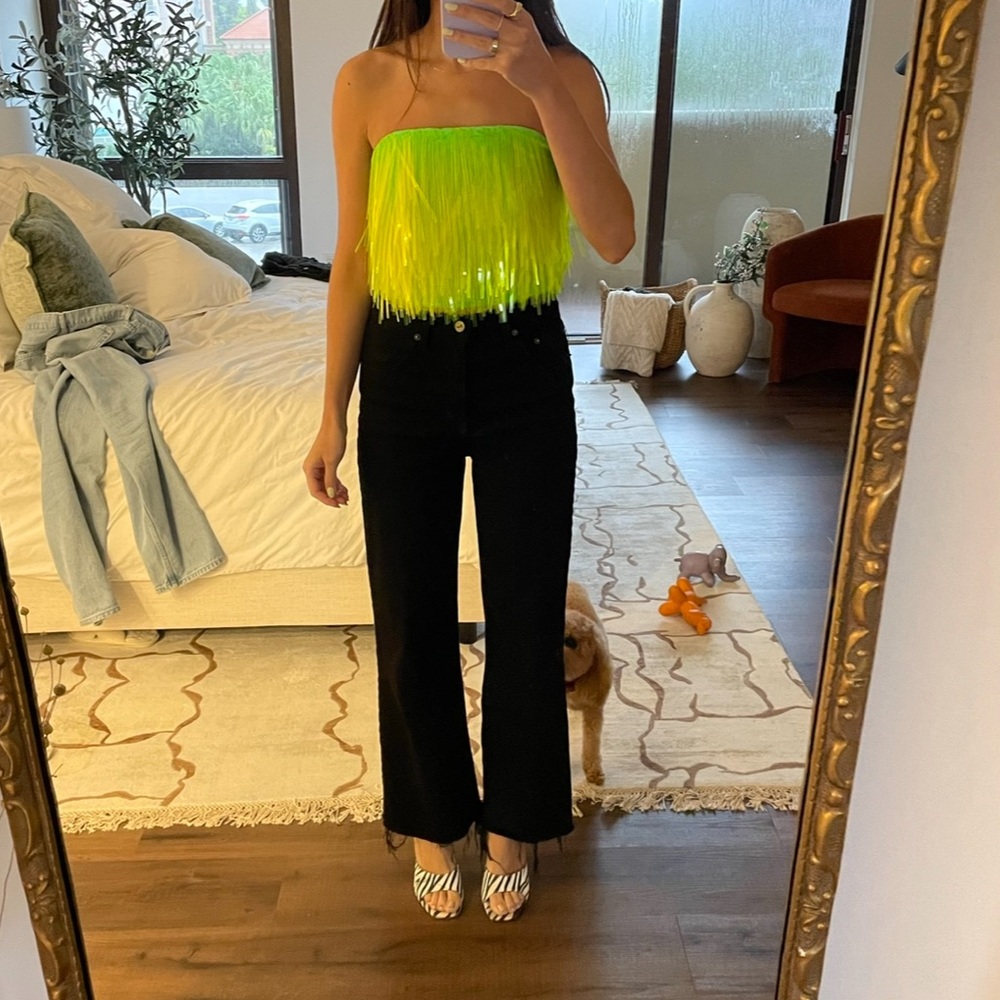 Prada fall runway 2018 strapless neon top